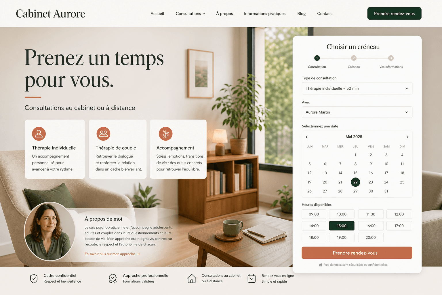 Cabinet Aurore — Bien-être · Agenda & réservation