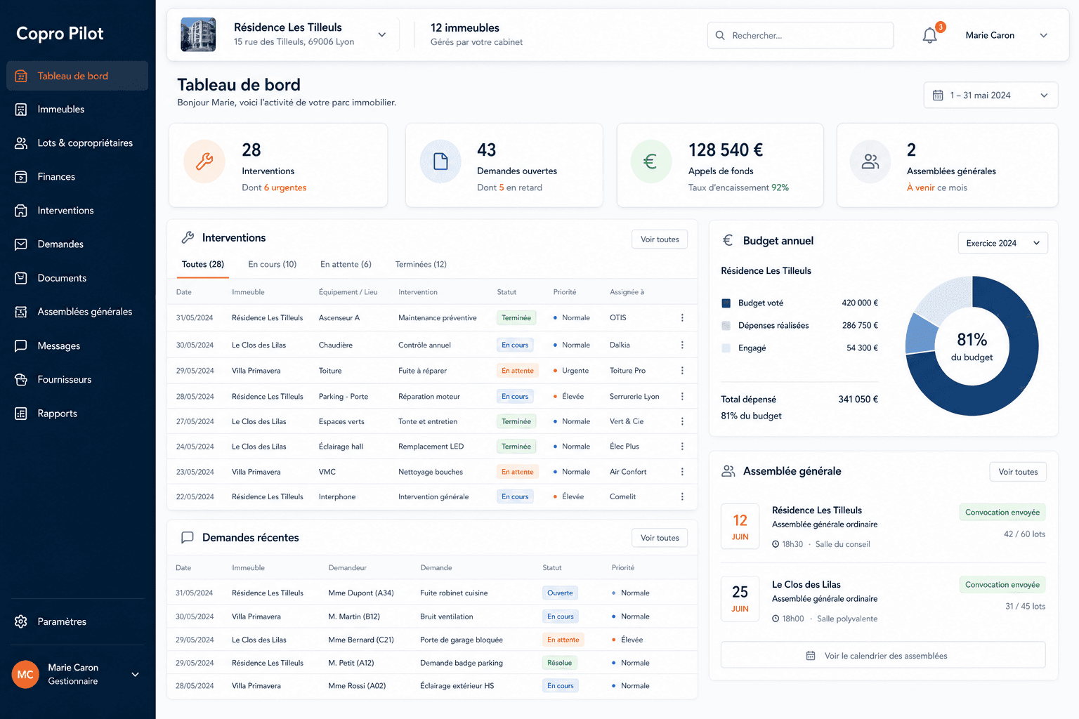Copro Pilot — Gestion immobilière · Application métier